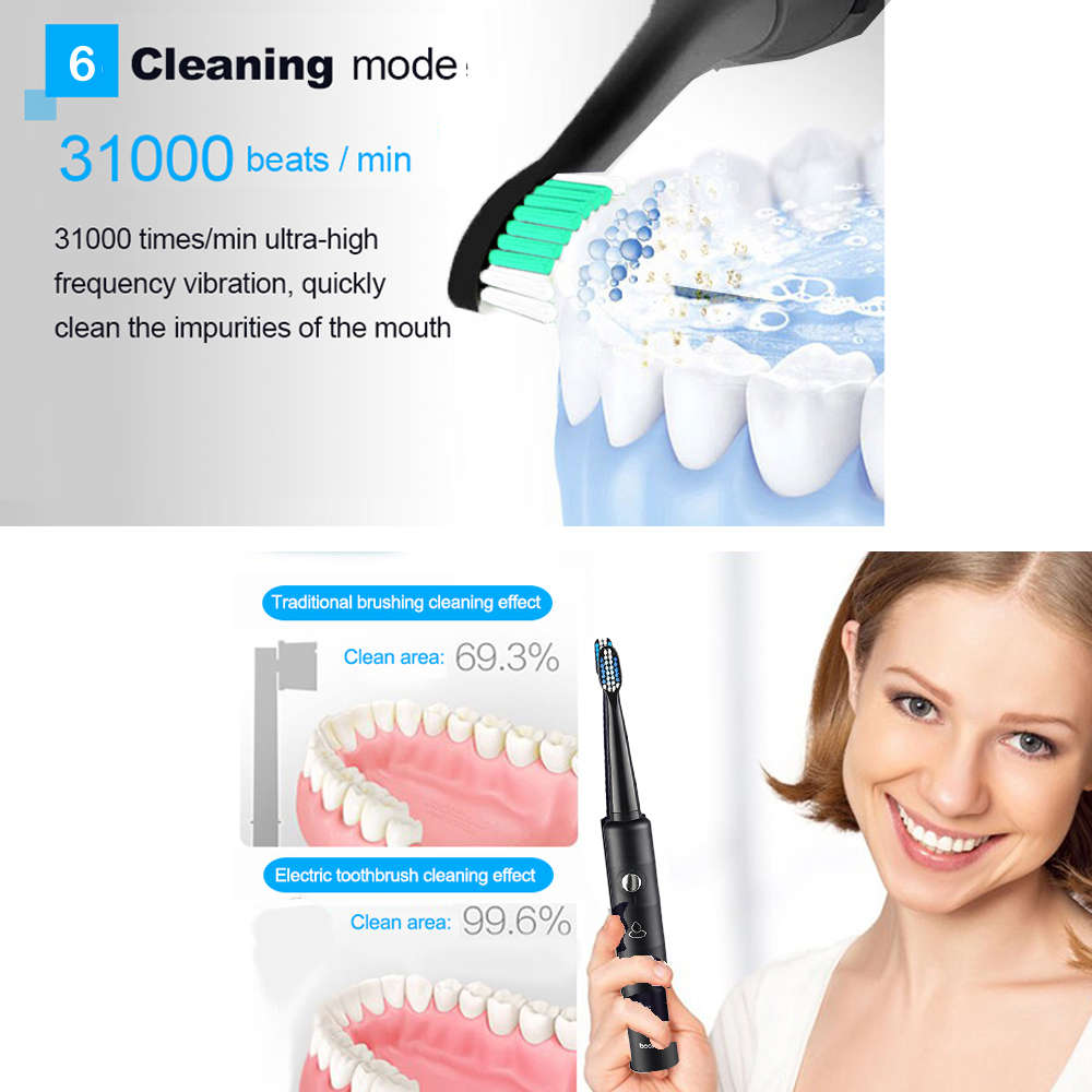 Rechargeable Ultrasonic Sonic Electric Toothbrush-Black