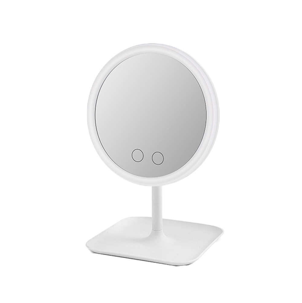 Rechargeable Rotation LED Light Makeup Mirror with Storage Stand-White