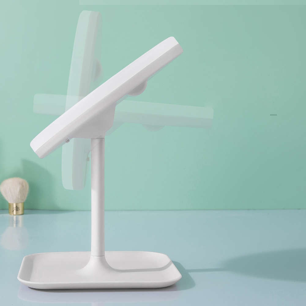 Rechargeable Rotation LED Light Makeup Mirror with Storage Stand-White