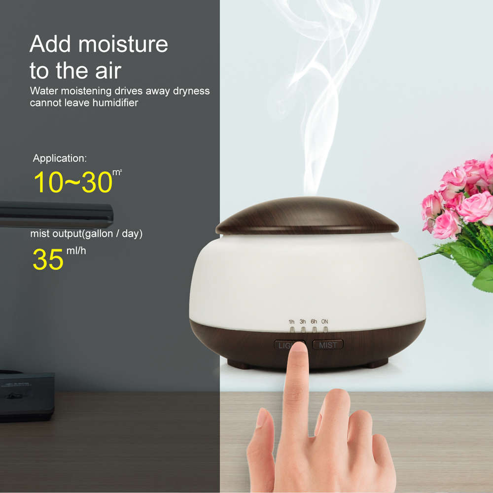 300ML Essential Oil Diffuser Ultrasonic Air Humidifier-Dark Wooden