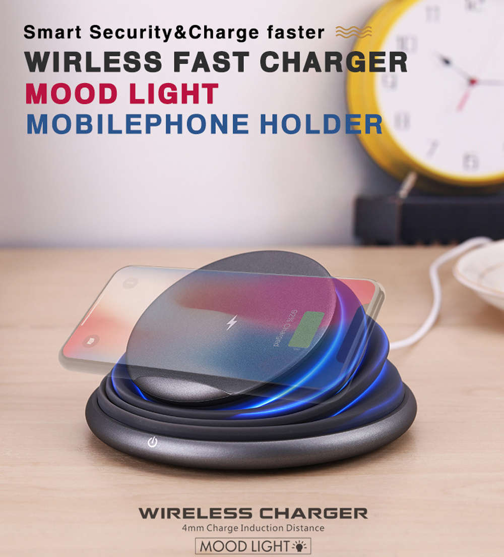 Adjustable 2 in 1 Qi Wireless Charger Pad with Colorful LED Light