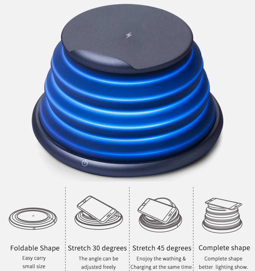 Adjustable 2 in 1 Qi Wireless Charger Pad with Colorful LED Light