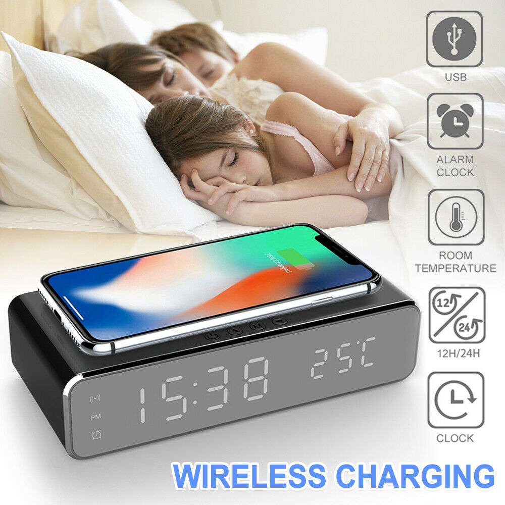 Multifunction Digital LED Desk Alarm Clock Thermometer Wireless Charger