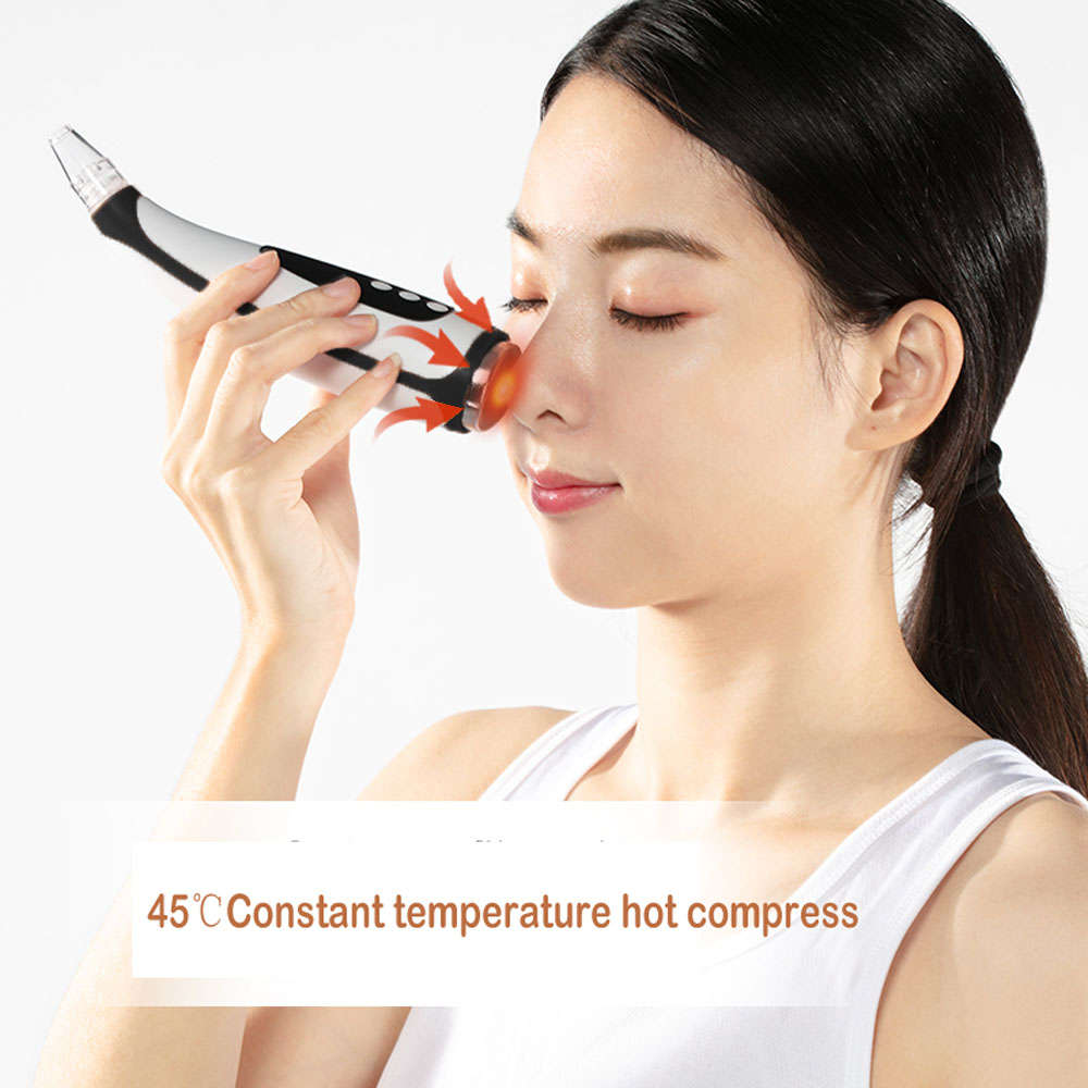 LED light blackhead remover pore vacuum cleaner with hot compress - black