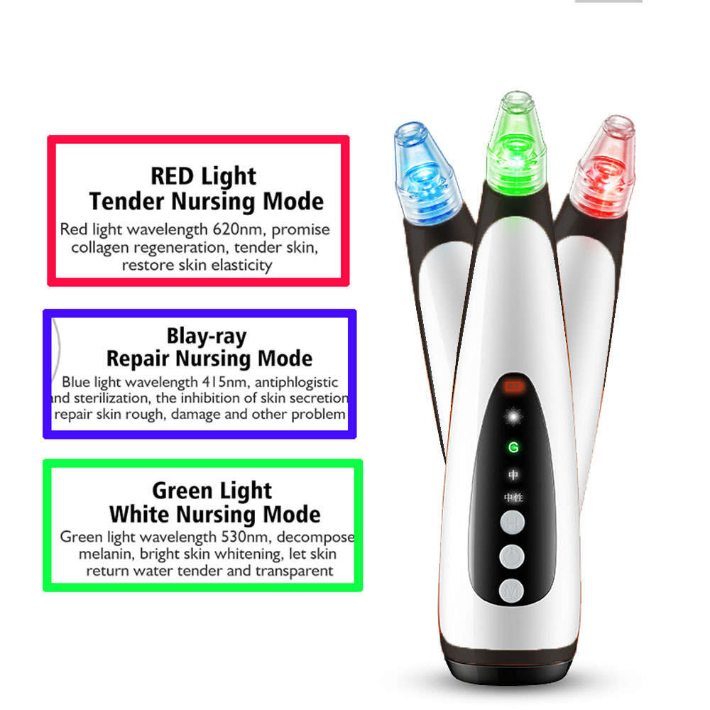 LED light blackhead remover pore vacuum cleaner with hot compress - black