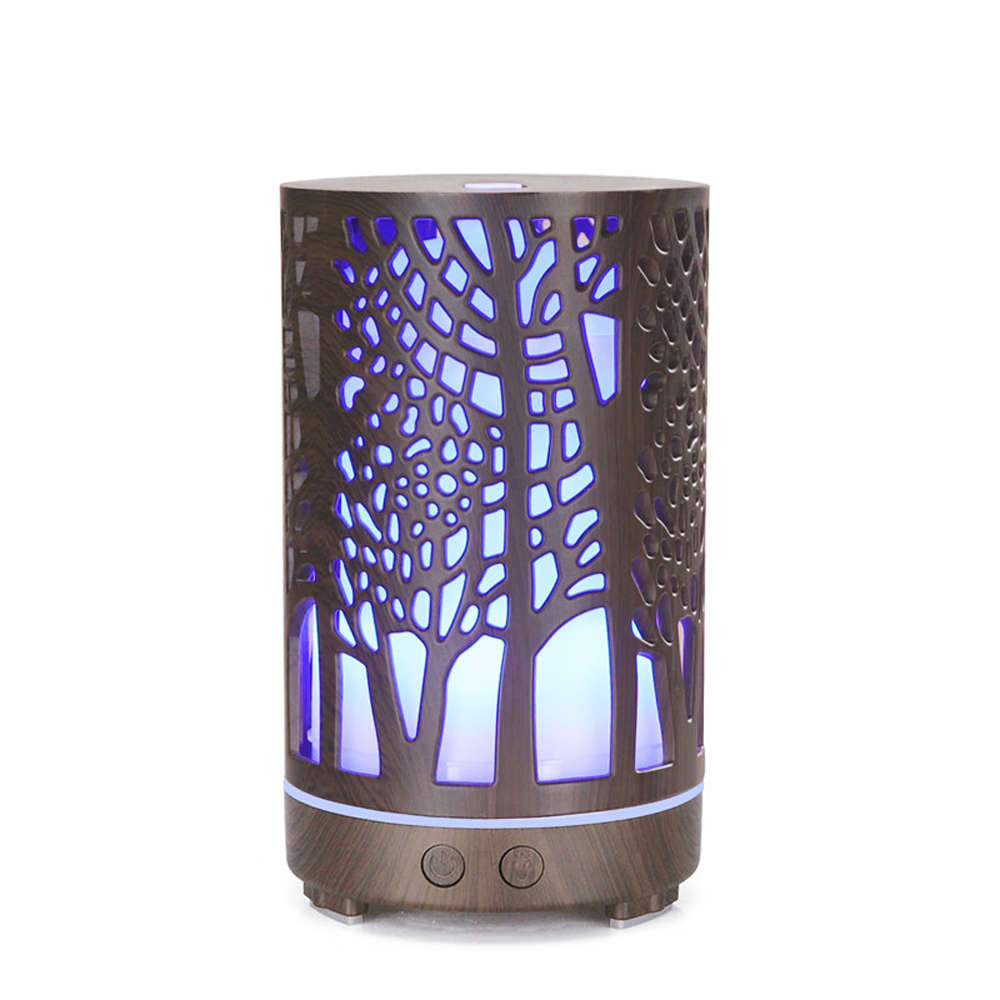 Wood Grain 7 LED Colour Ultrasonic Humidifier Aroma Diffuser-Brown