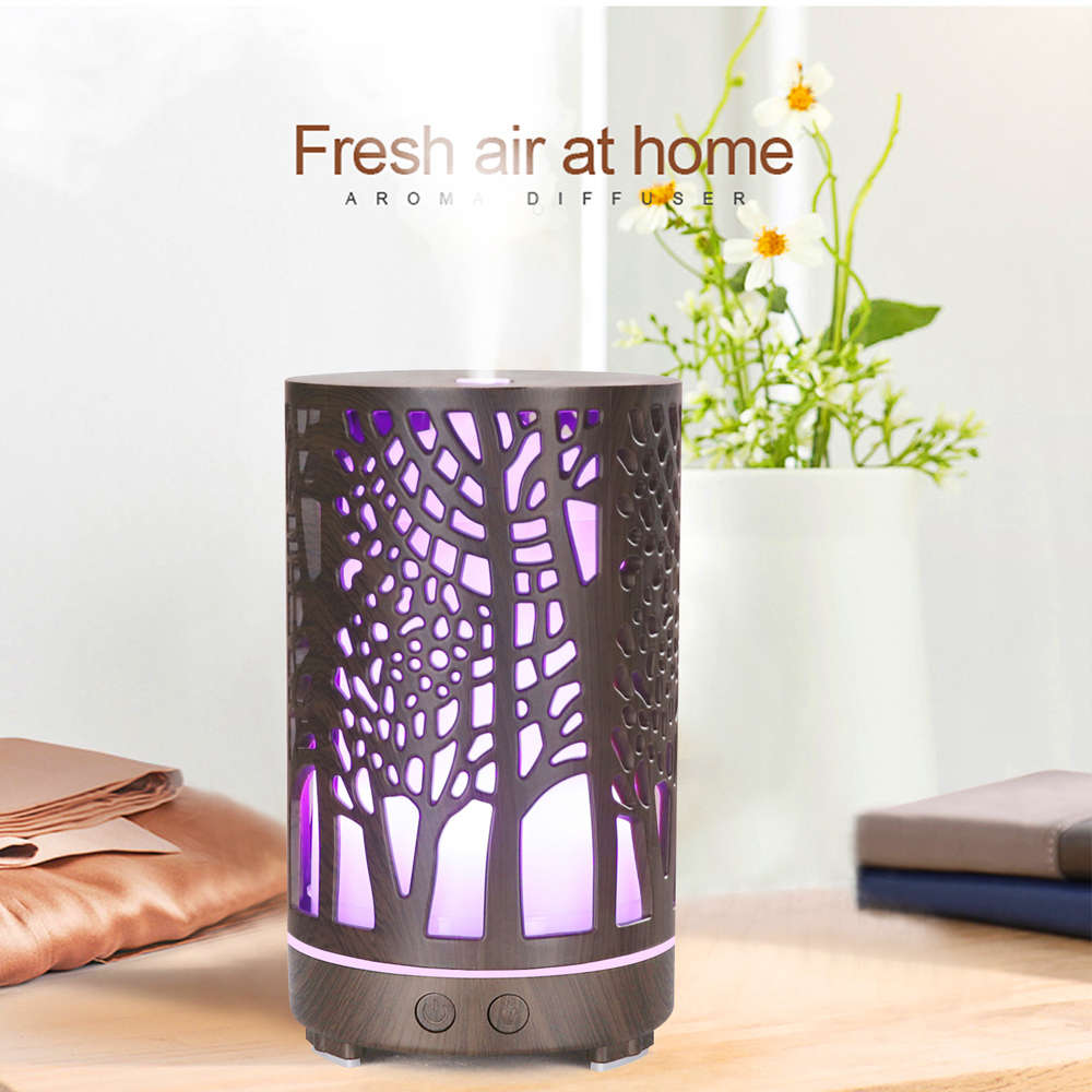 Wood Grain 7 LED Colour Ultrasonic Humidifier Aroma Diffuser-Brown