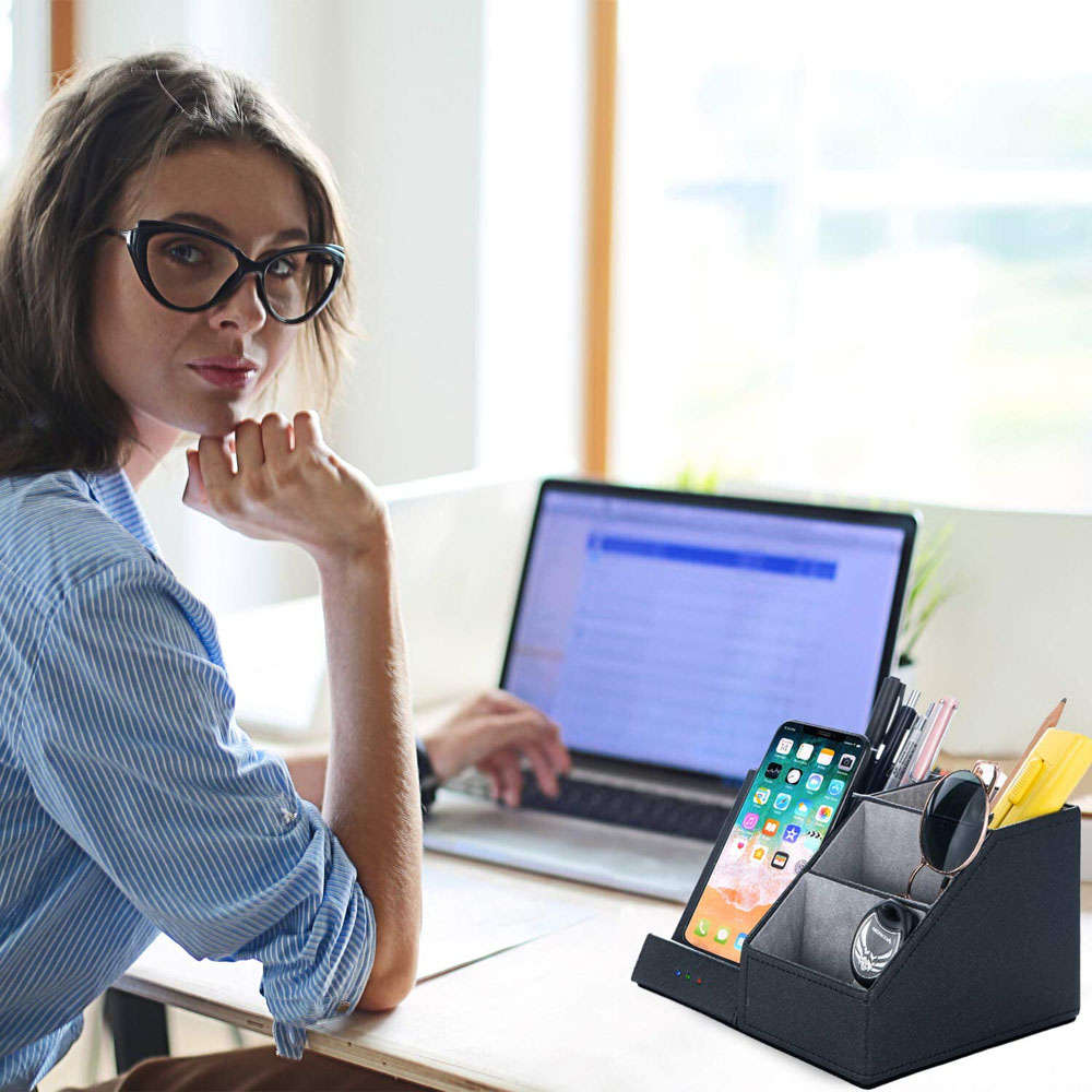Multi-Function Wireless Charger Desk Organizer Pen Holder