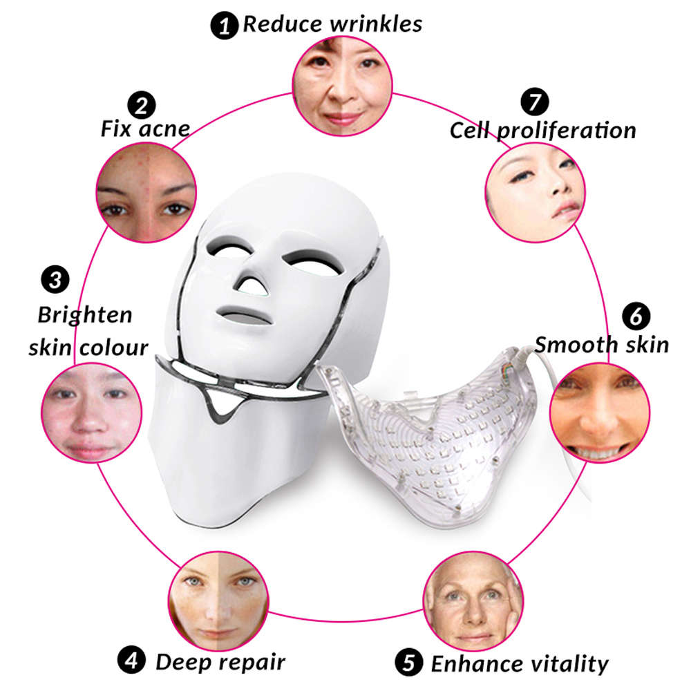 7 Color Electric Therapy LED Face Neck Mask For Healthy Skin Rejuvenation