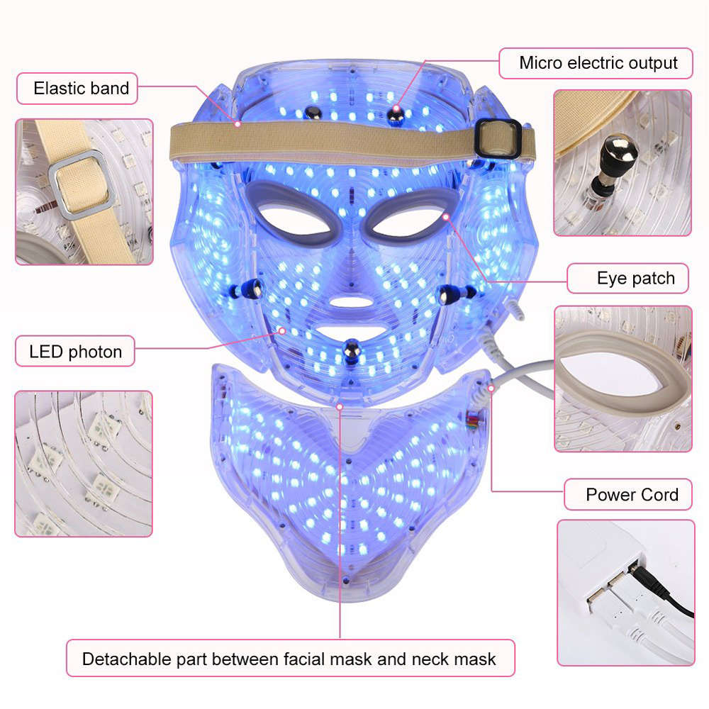 7 Color Electric Therapy LED Face Neck Mask For Healthy Skin Rejuvenation