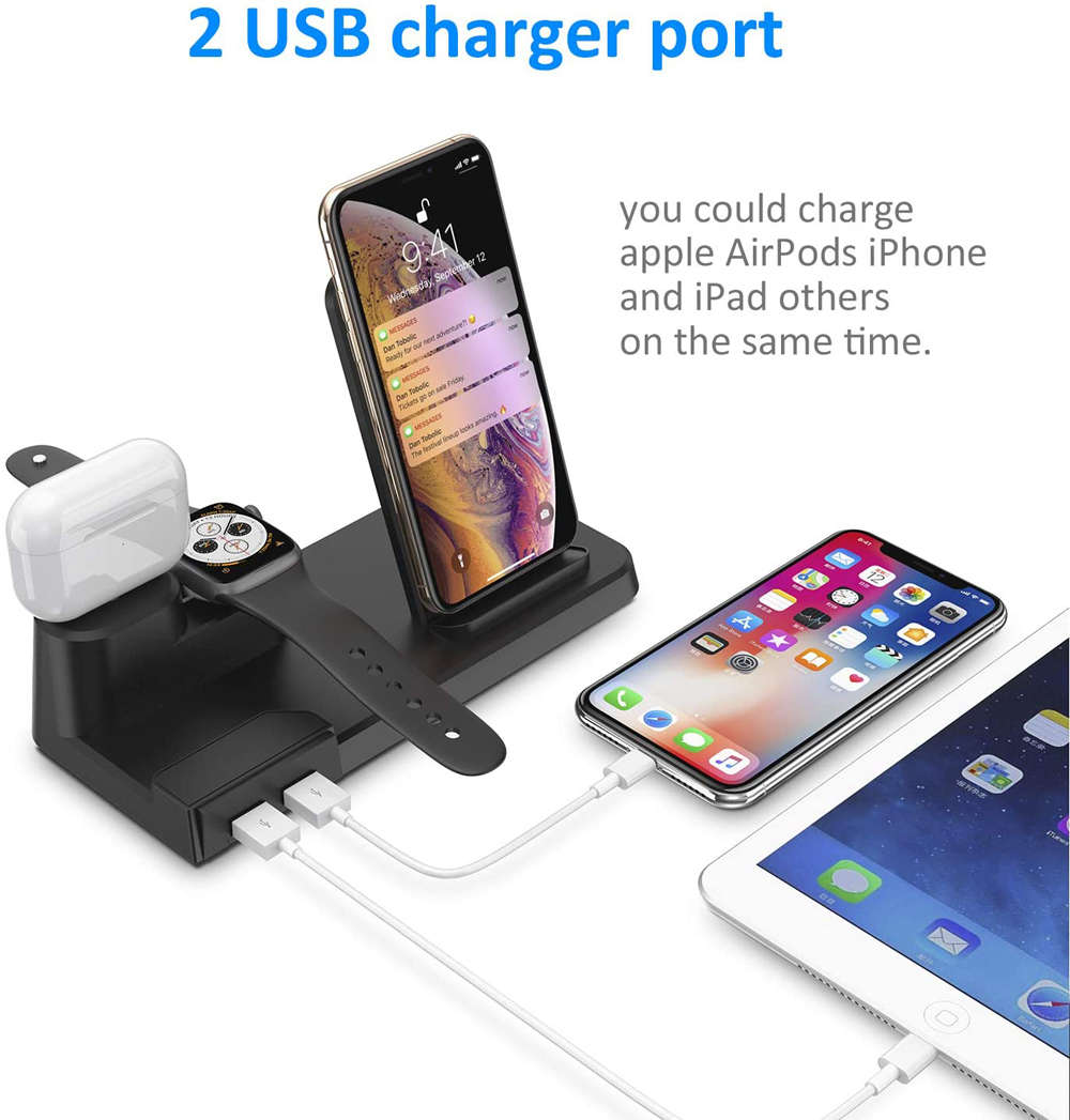 3 in 1  Qi Wireless Charger Dock Station For iPhone Airpods Apple Watch