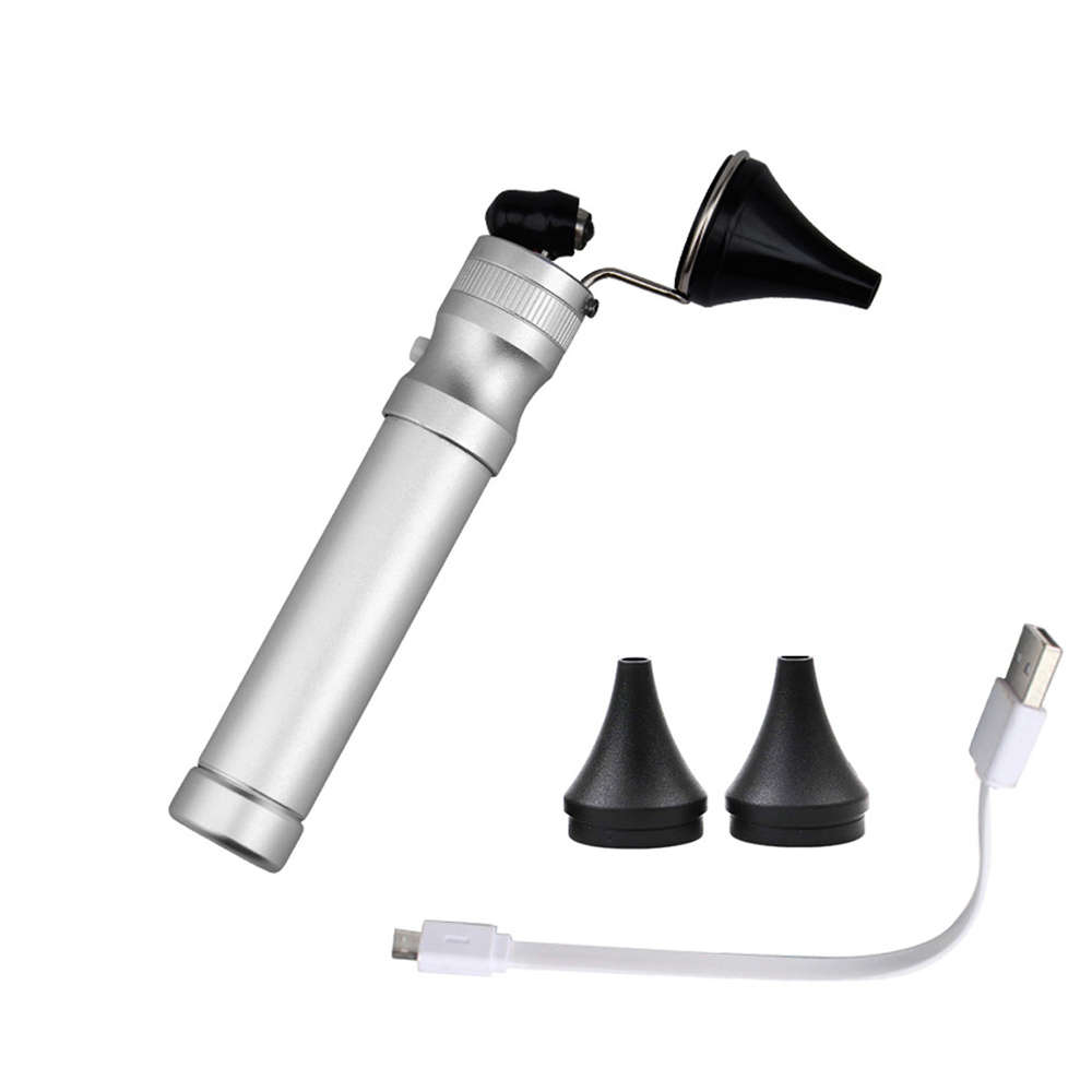 USB Rechargeable Medical Ear Otoscope Light Earwax Picking Light-Silver