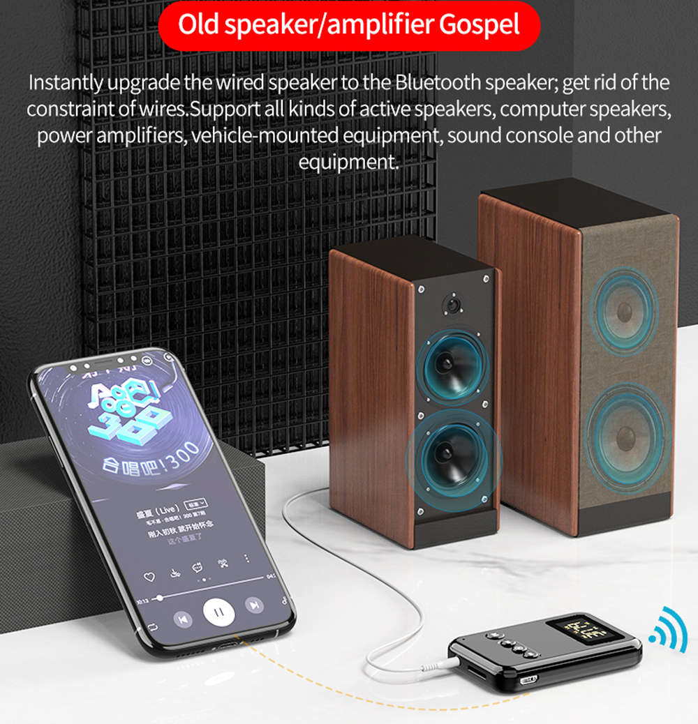 Bluetooth 5.0 Receiver Transmitter Wireless Music Adapter For PC Car-Black