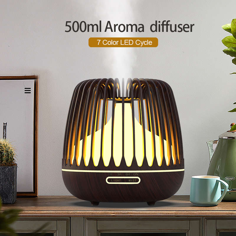 500ML Wood Grain 7 Color Changing Aroma Diffuser Air Humidifier