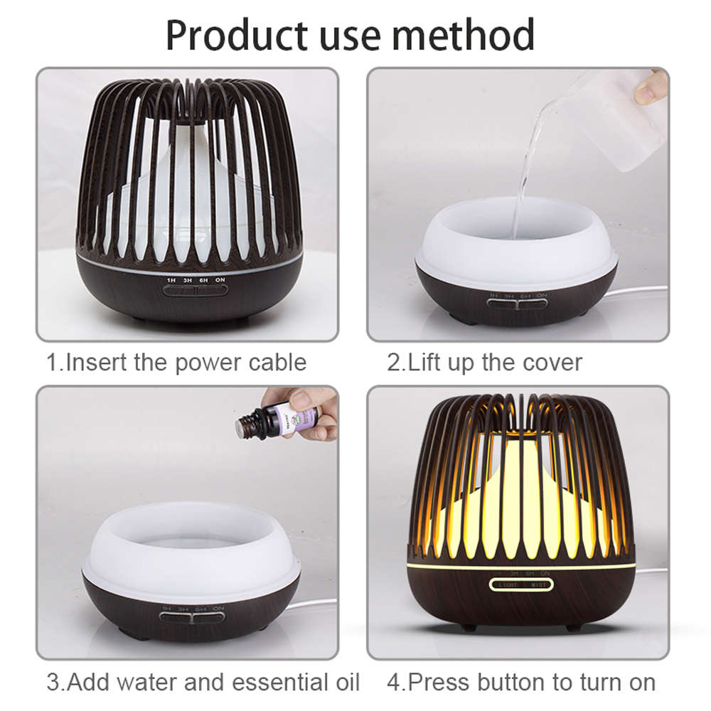 500ML Wood Grain 7 Color Changing Aroma Diffuser Air Humidifier