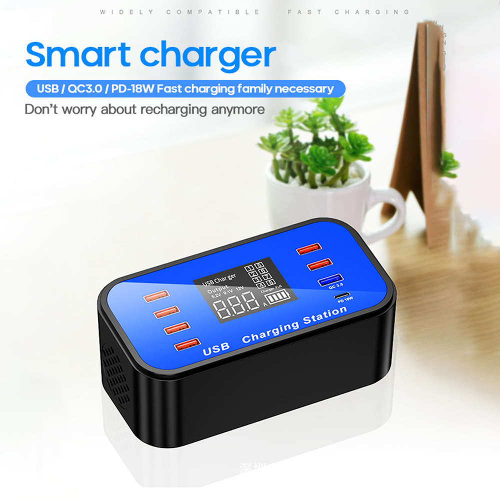 Digital Display 8 Port PD 18W Quick Charge 3.0 USB Type-C Charger