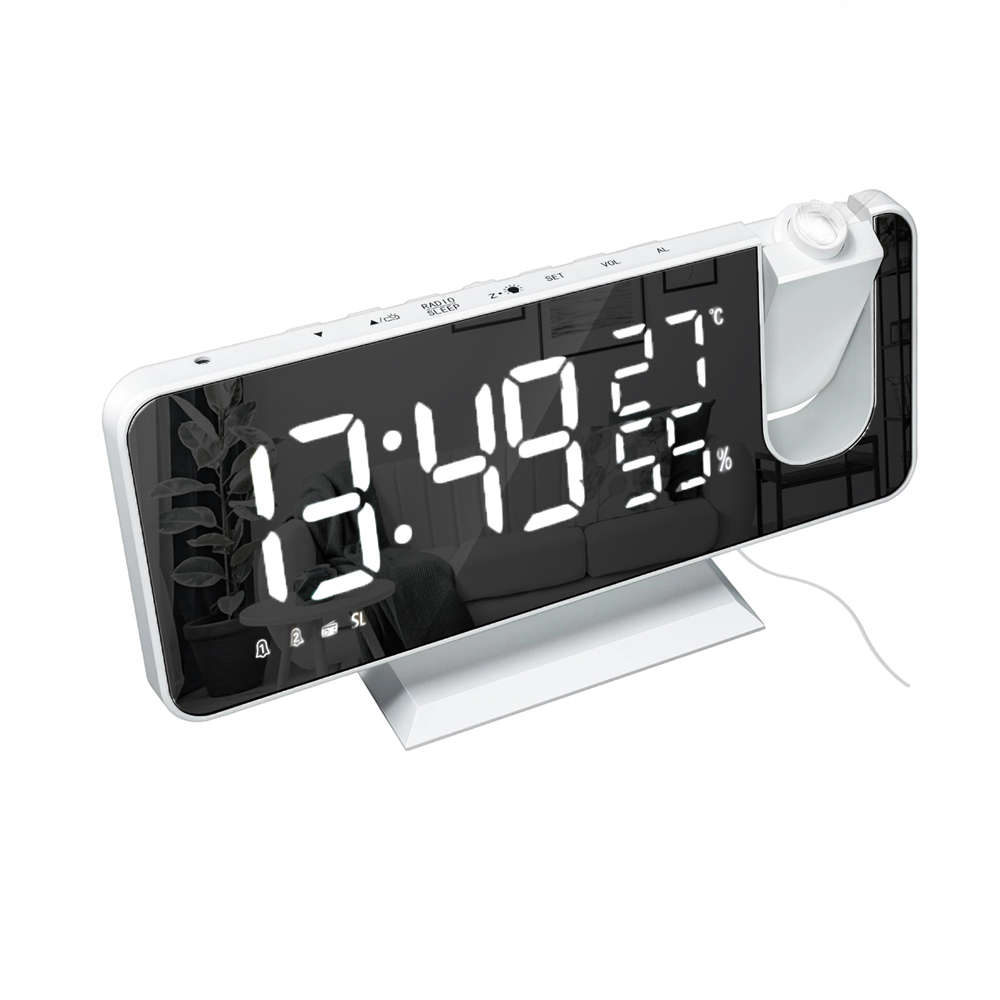 7.5 Inch FM Radio Temperature Display Digital Projection Alarm Clock-White