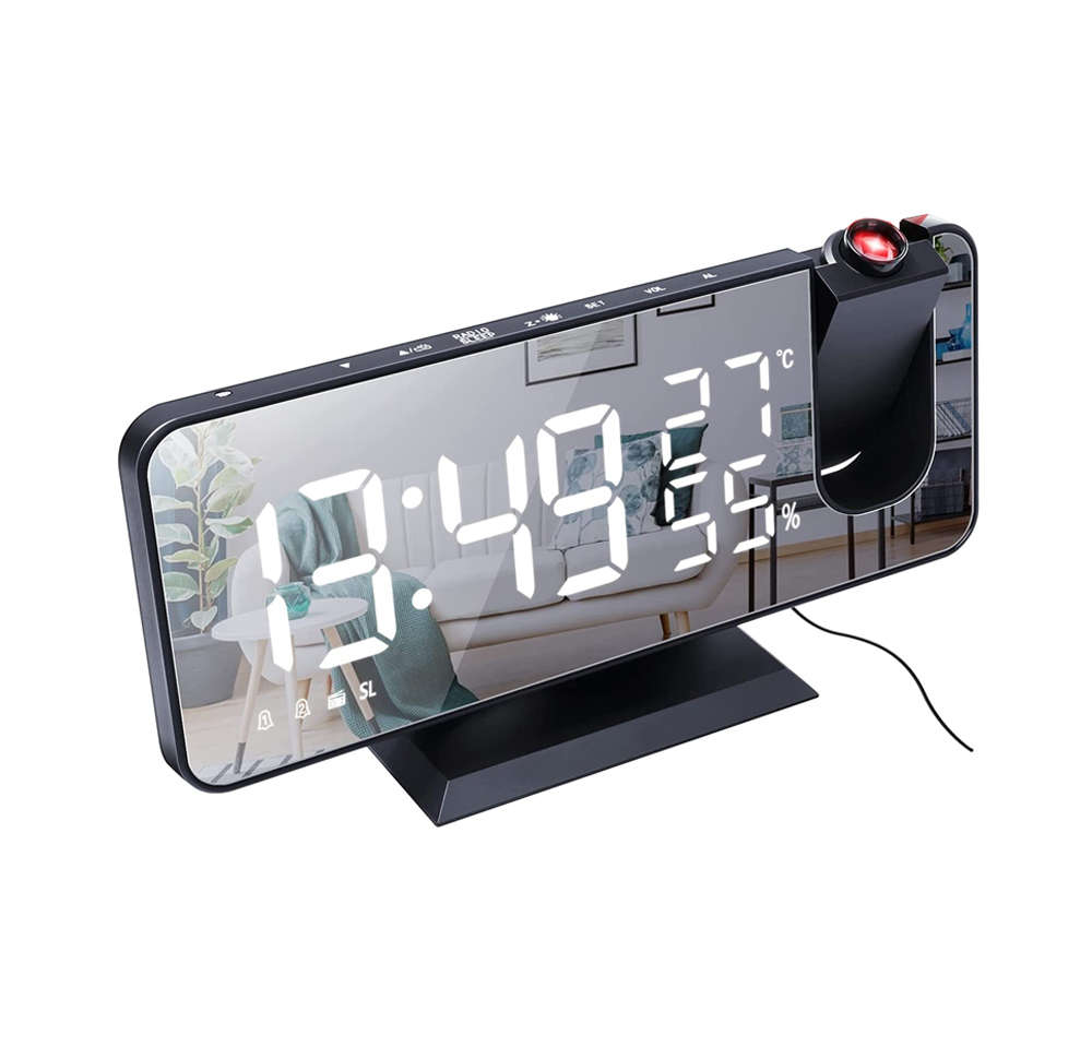 7.5 Inch FM Radio Temperature Display Digital Projection Alarm Clock-Black