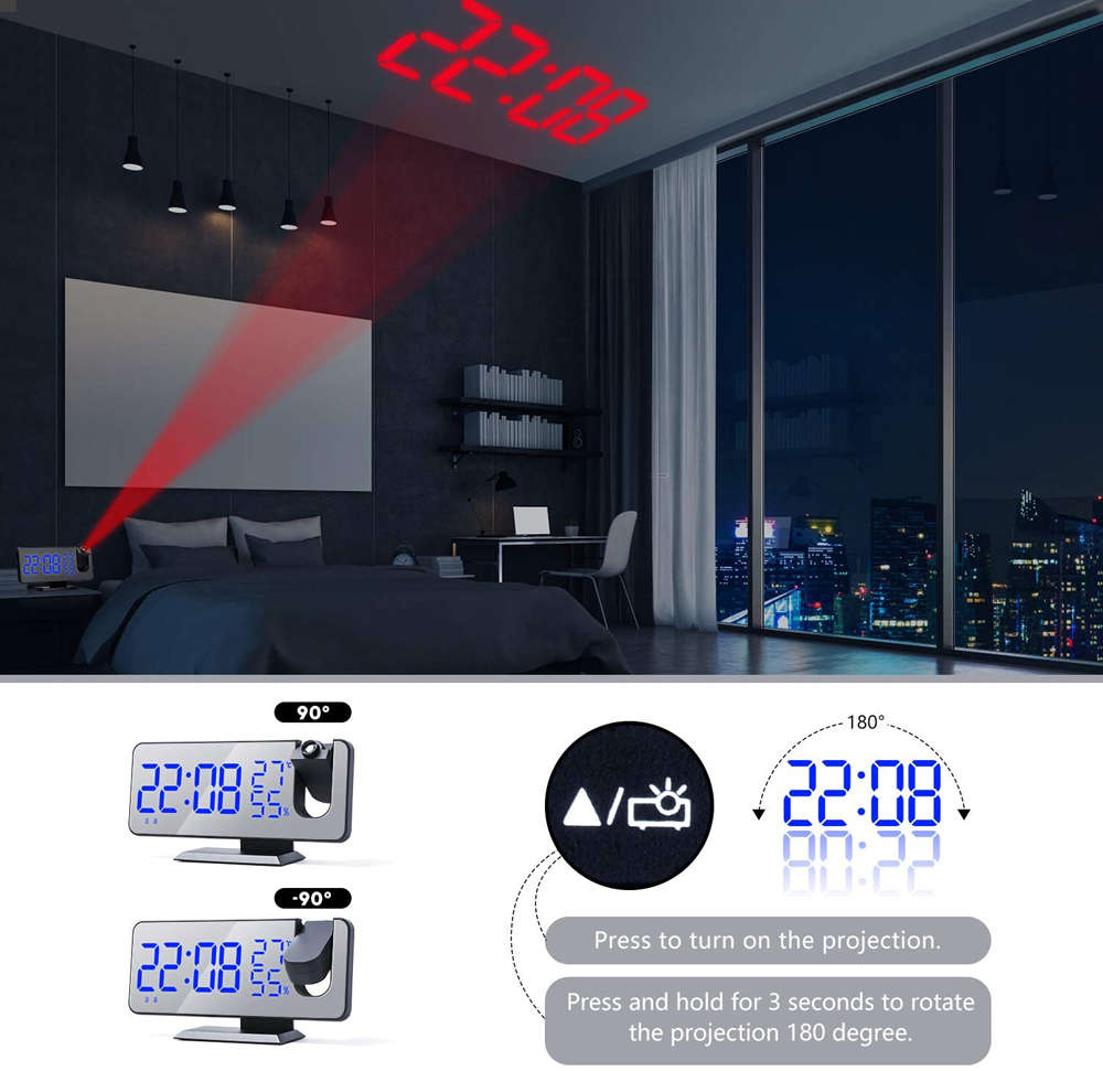 7.5 Inch FM Radio Temperature Display Digital Projection Alarm Clock