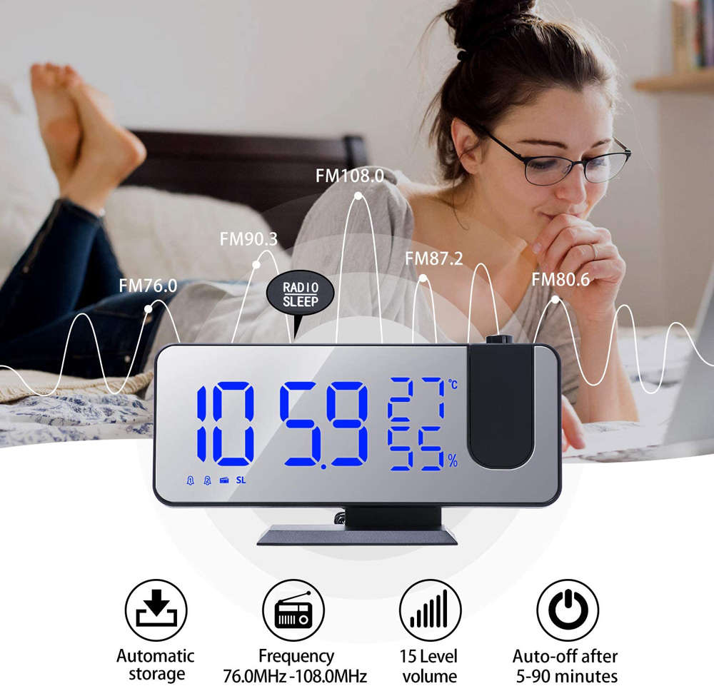 7.5 Inch FM Radio Temperature Display Digital Projection Alarm Clock