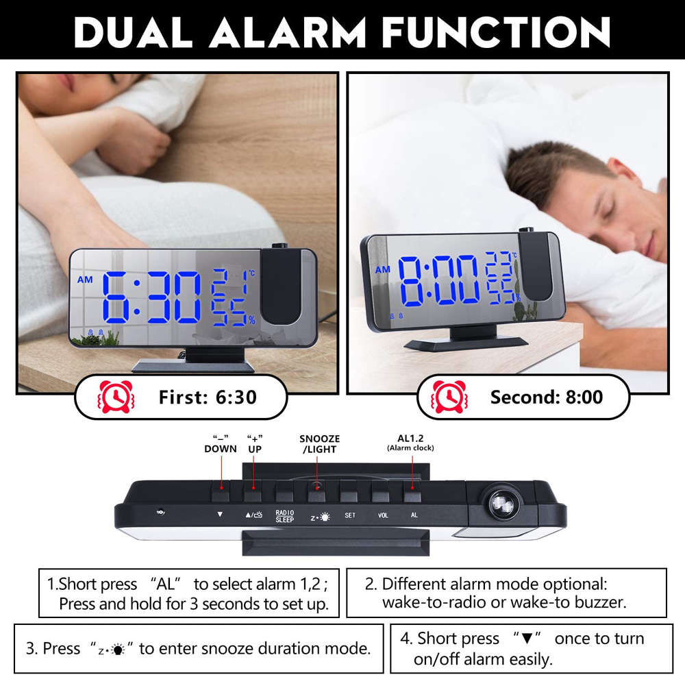7.5 Inch FM Radio Temperature Display Digital Projection Alarm Clock