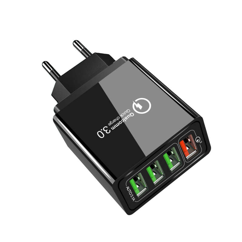 QC3.0 Fast Quick Charge 4 USB Ports Hub Wall Charger EU Plug-Black