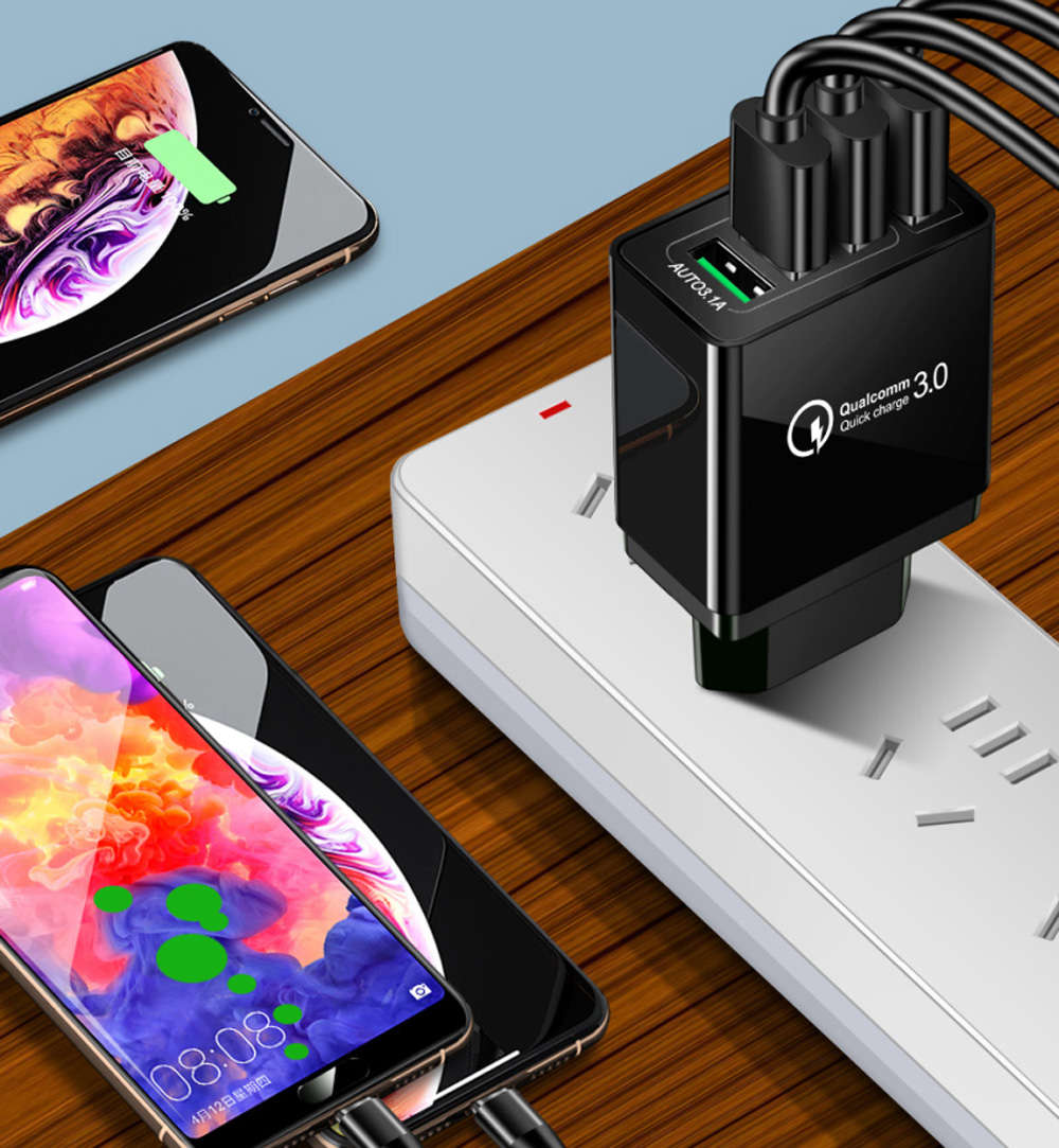 QC3.0 Fast Quick Charge 4 USB Ports Hub Wall Charger EU Plug-Black