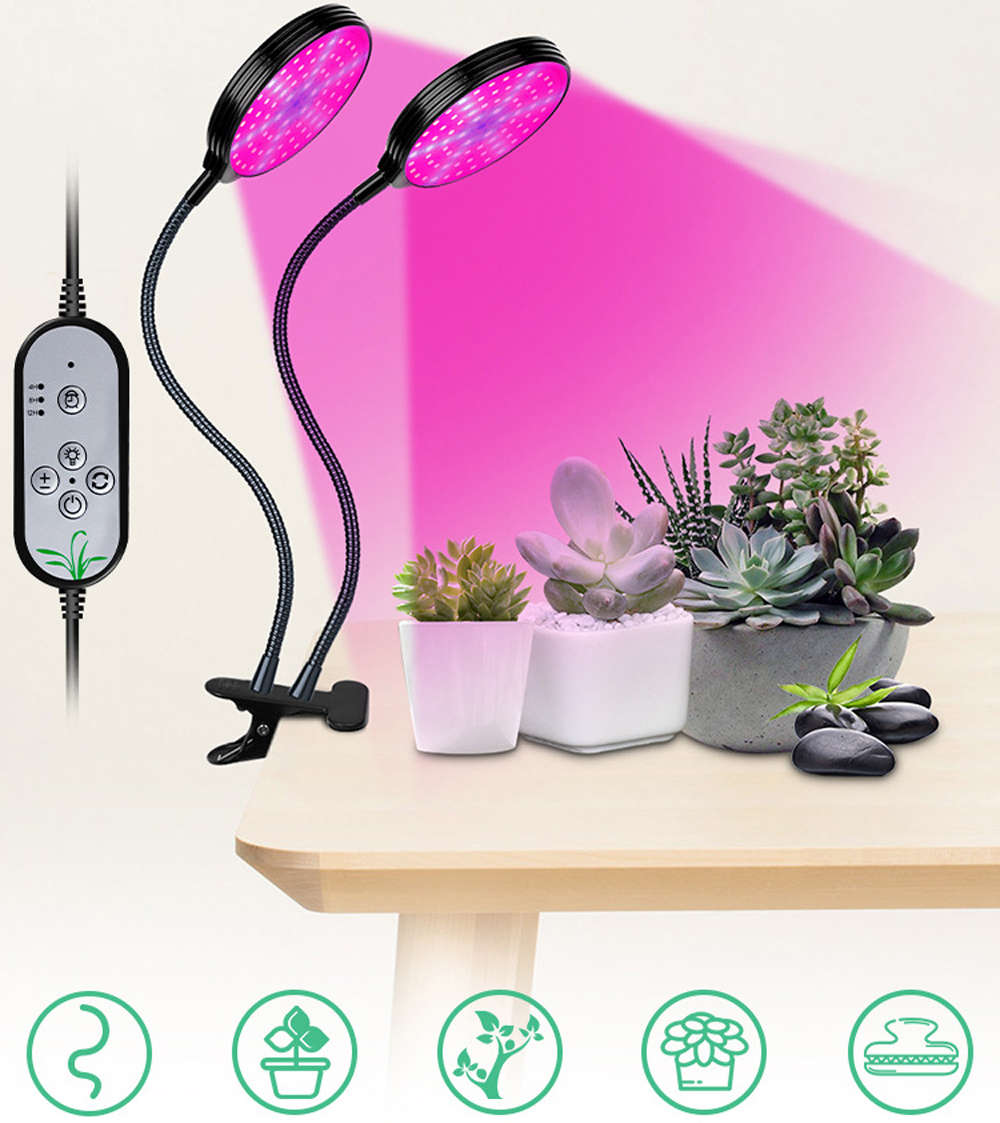 USB 360-Degree Rotary 2 Head Clip Holder Full Spectrum LED Grow Light