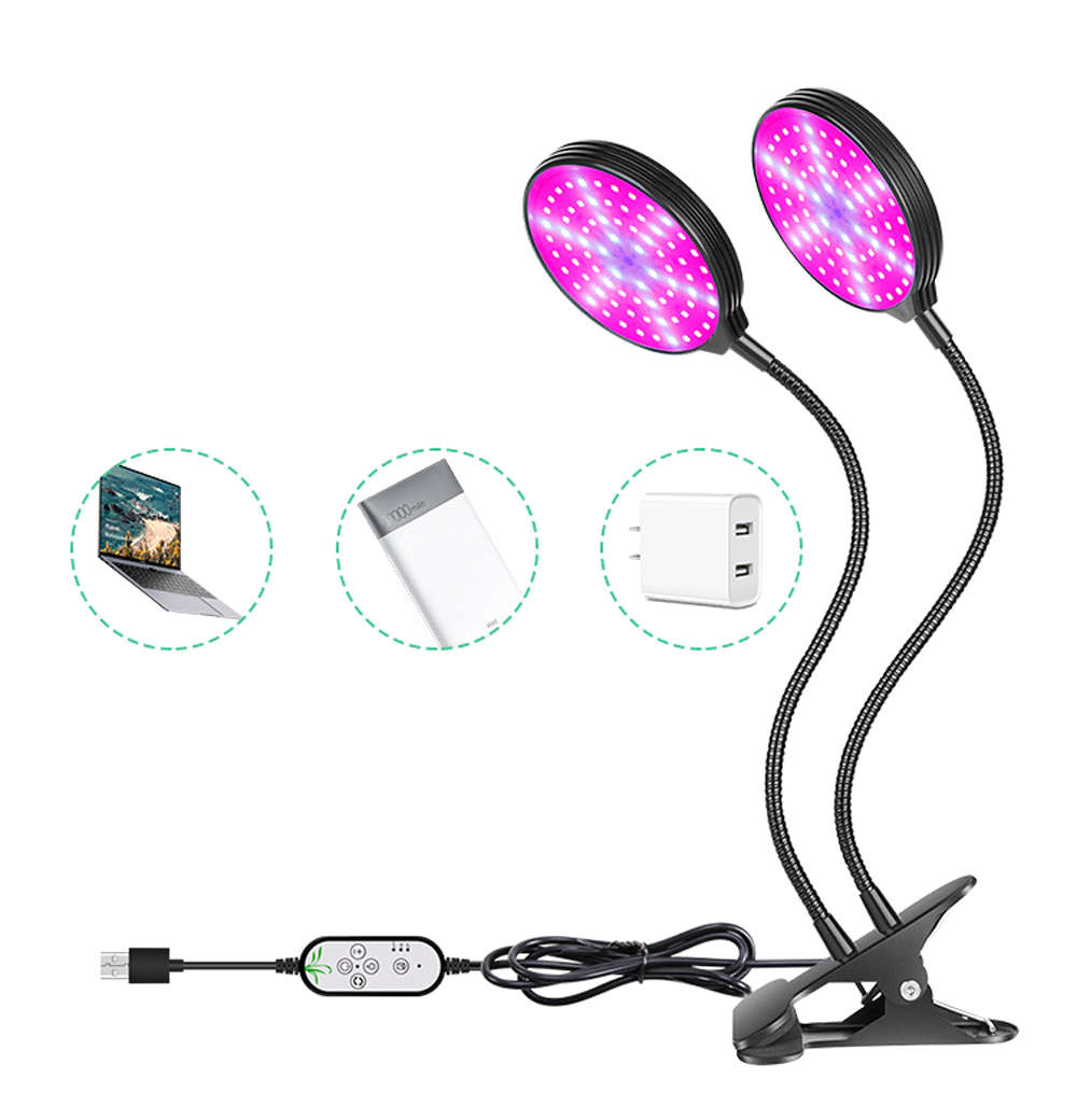USB 360-Degree Rotary 2 Head Clip Holder Full Spectrum LED Grow Light