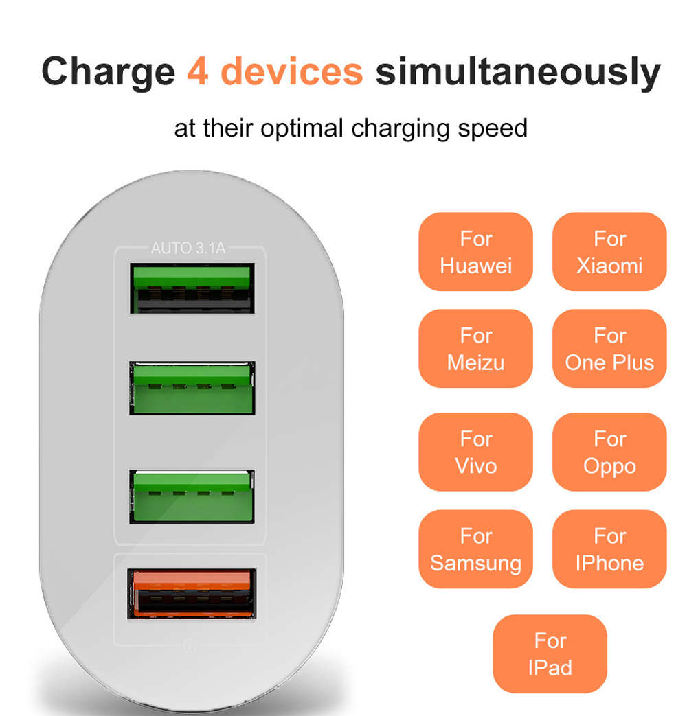 Quick Charge 3.0 USB Charger 4 Ports Fast Charging Wall Charger