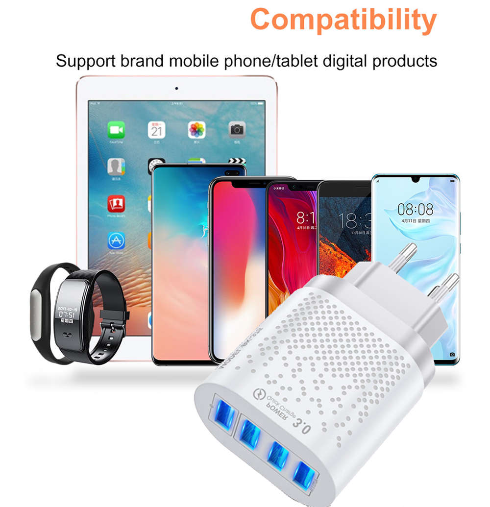 Quick Charge 3.0 USB Charger 4 Ports Fast Charging Wall Charger