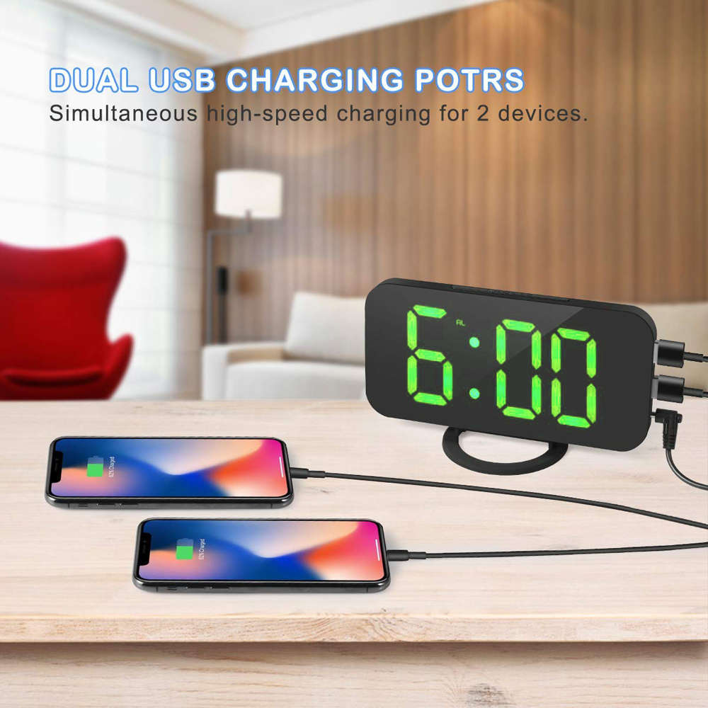 Large LED Display Digital Alarm Clock with Dual USB