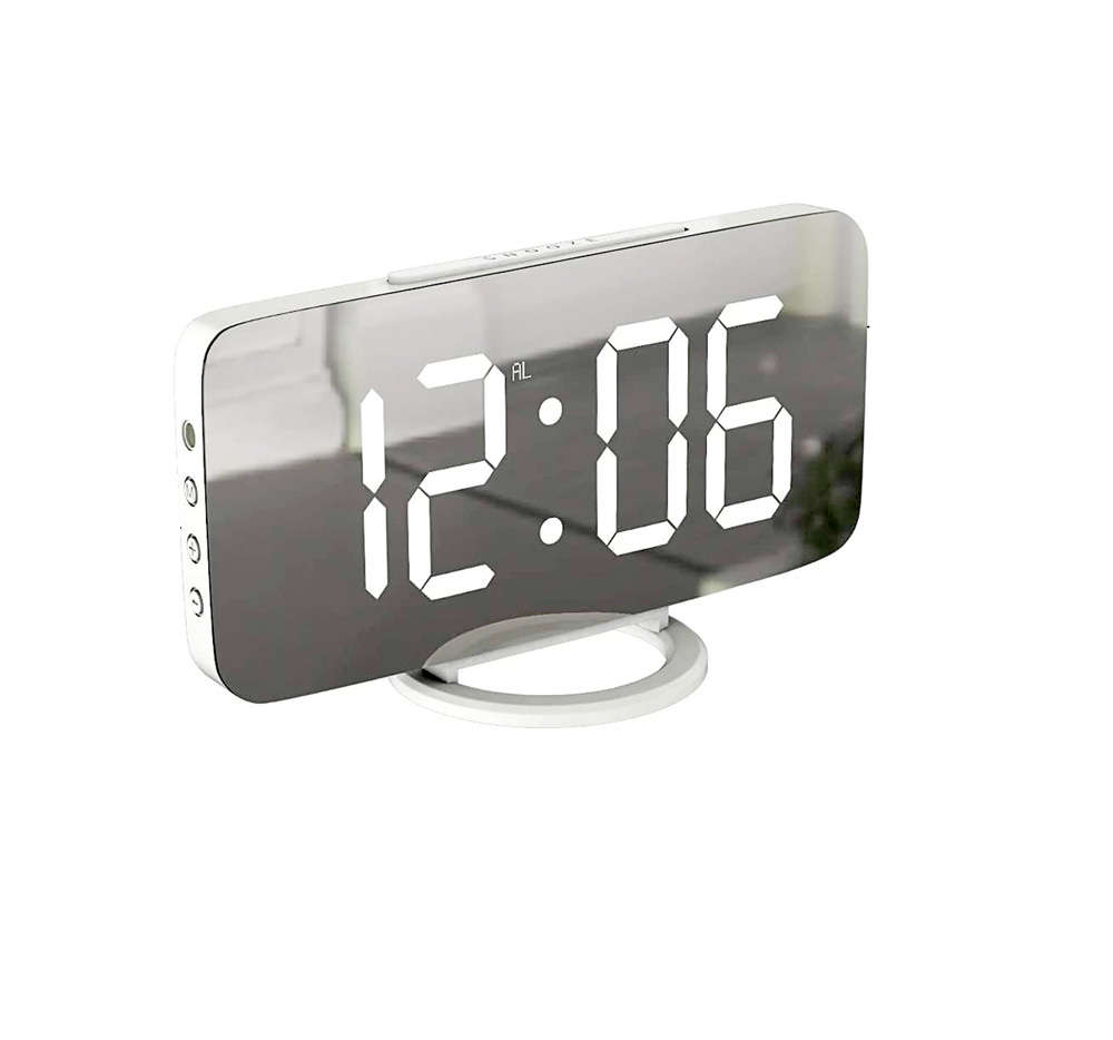 Large LED Display Mirrored Digital Alarm Clock with Dual USB