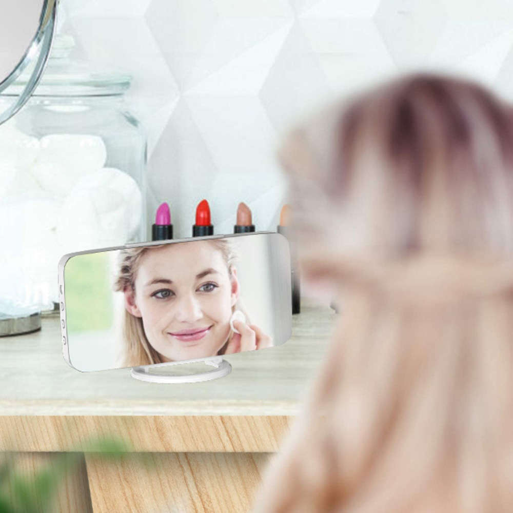 Large LED Display Mirrored Digital Alarm Clock with Dual USB-White&Red