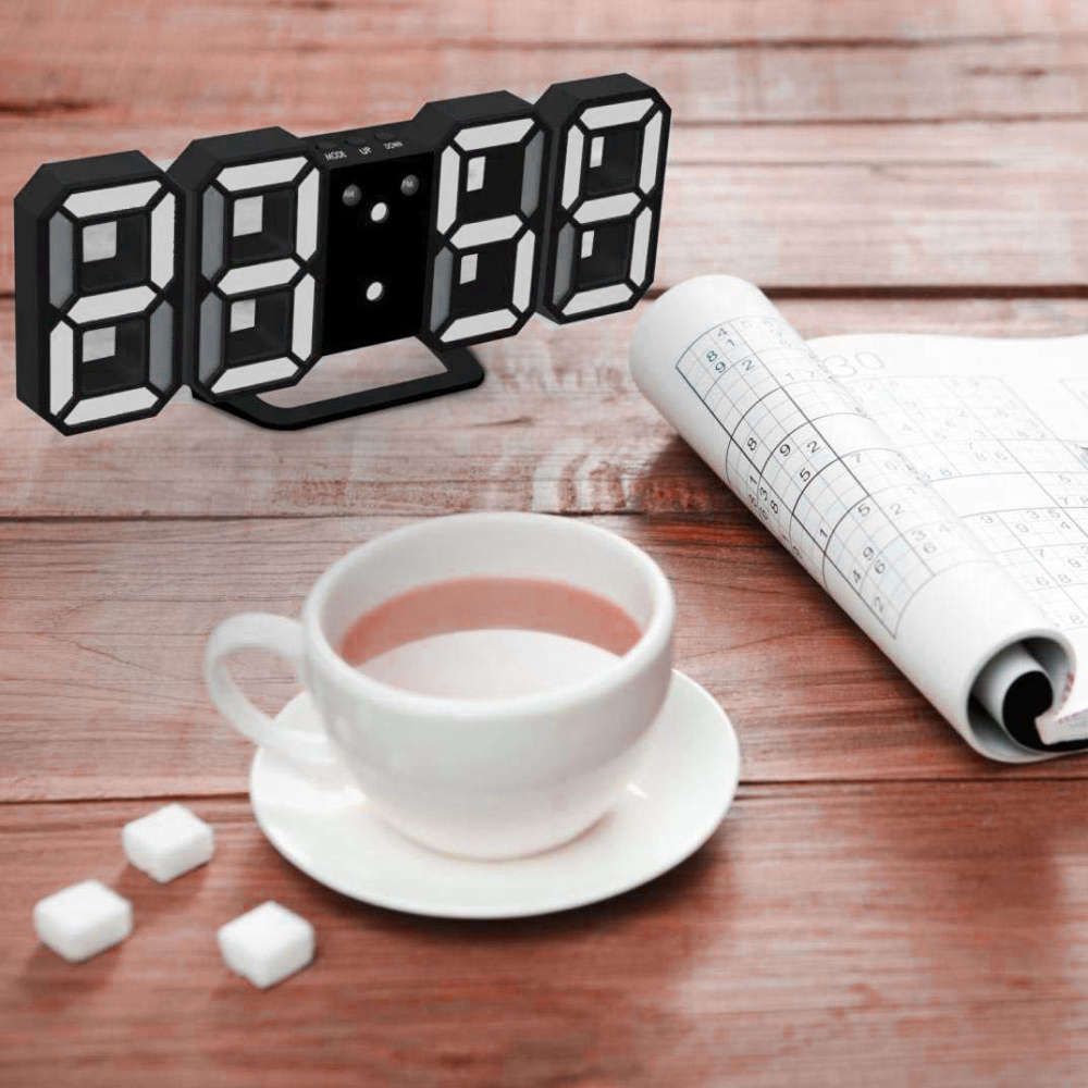3D Modern Digital LED Table Desk Wall Alarm Clock-Black&White