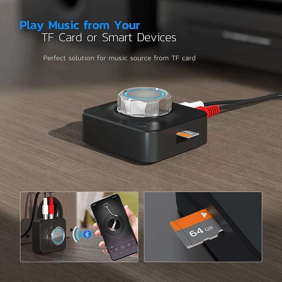 Bluetooth 5.0 Receiver 3D Stereo TF Card  AUX Jack Wireless Adapter