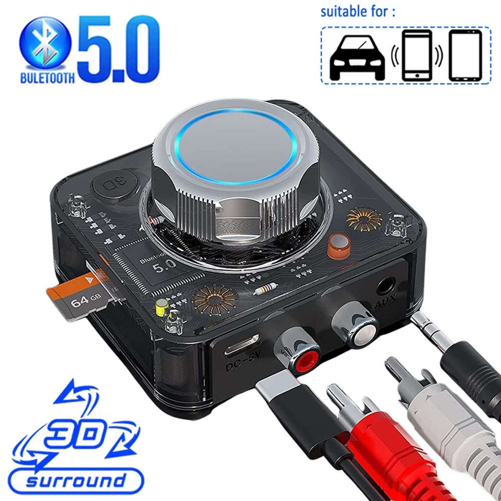 Bluetooth 5.0 Receiver 3D Stereo TF Card  AUX Jack Wireless Adapter