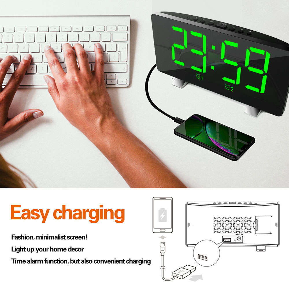 Digital Big LED Display USB Chord Harmonic Sound Alarm Clock