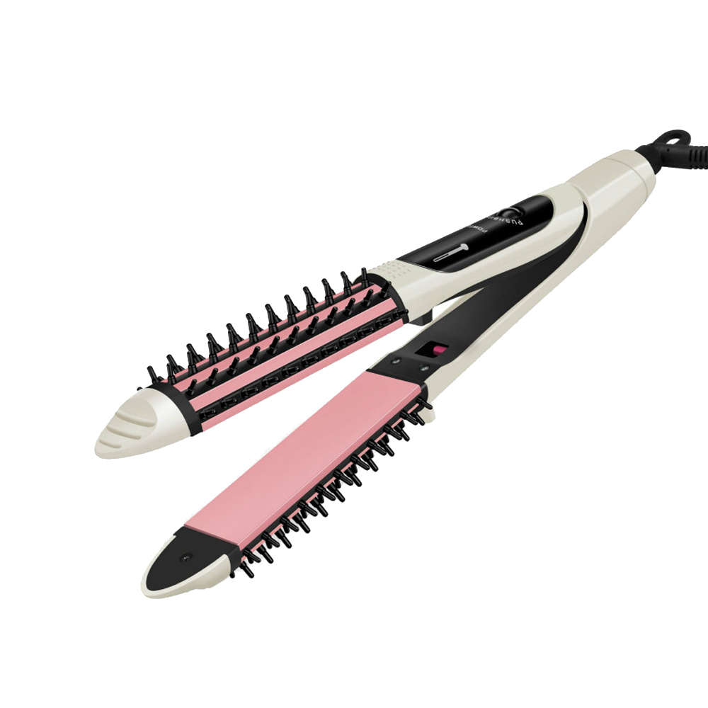 2 in 1 Hair curler Brush Electric straightening Iron-White