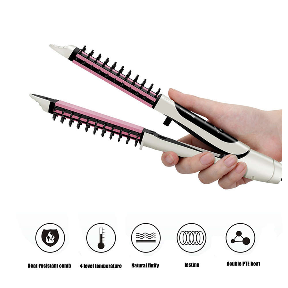 2 in 1 Hair curler Brush Electric straightening Iron-White