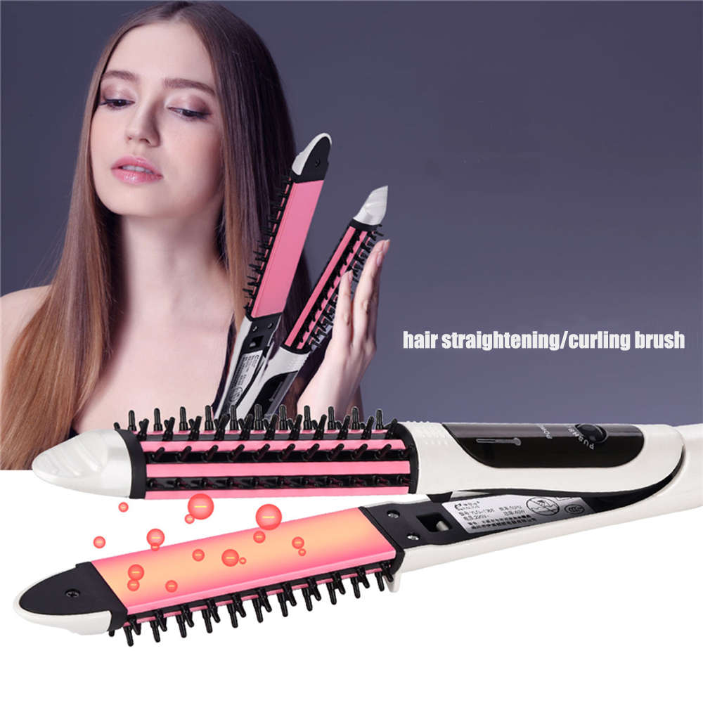 2 in 1 Hair curler Brush Electric straightening Iron-White
