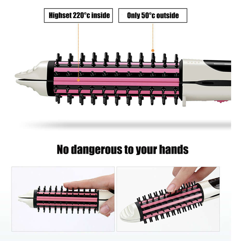 2 in 1 Hair curler Brush Electric straightening Iron-White