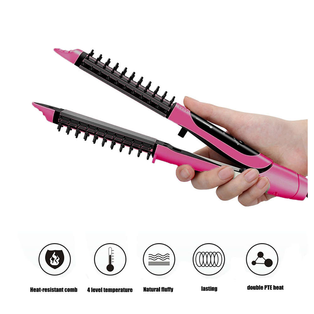 2 in 1 Hair curler Brush Electric straightening Iron-Red