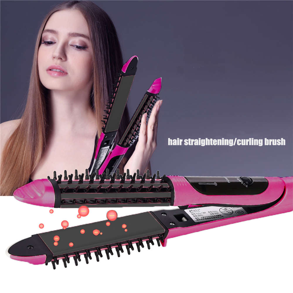 2 in 1 Hair curler Brush Electric straightening Iron-Red