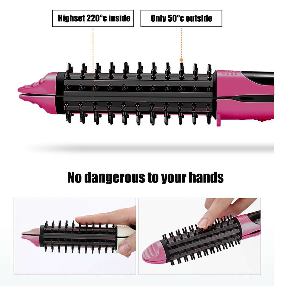 2 in 1 Hair curler Brush Electric straightening Iron-Red