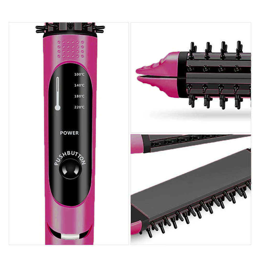 2 in 1 Hair curler Brush Electric straightening Iron-Red