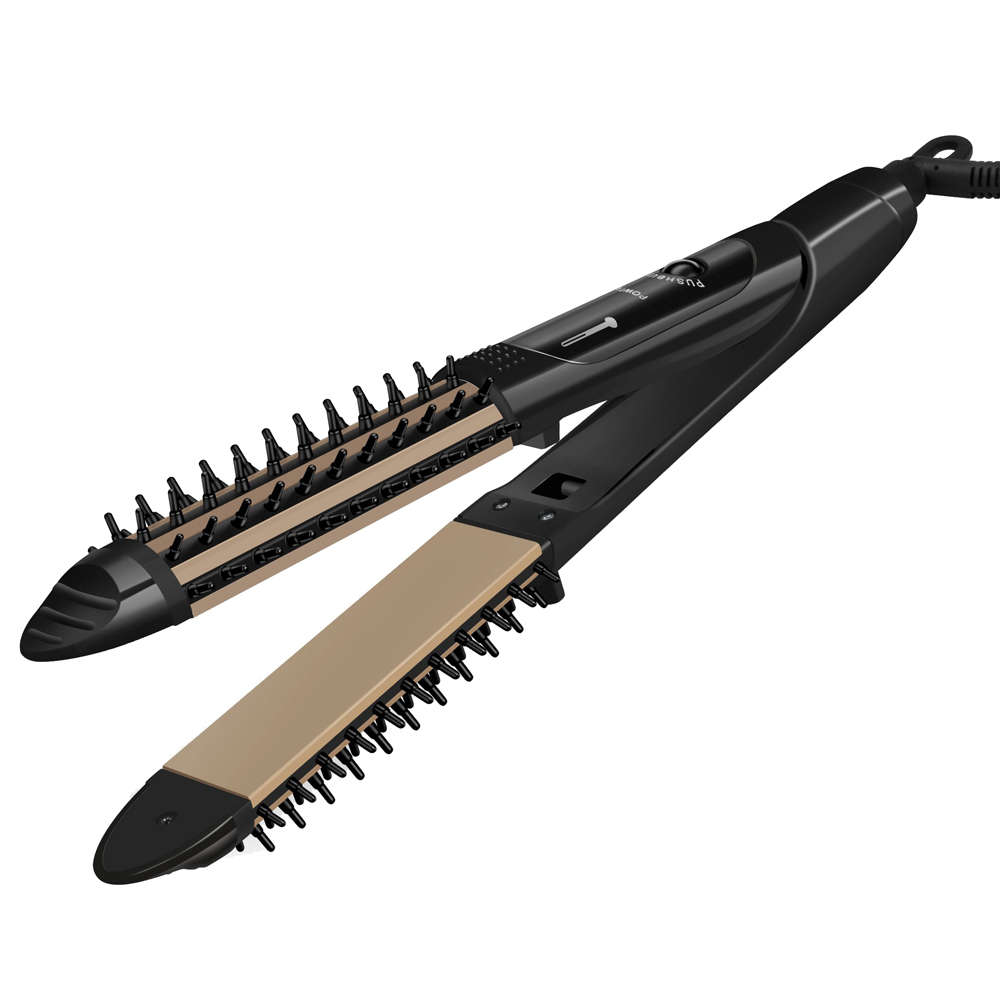 2 in 1 Hair curler Brush Electric straightening Iron-Black
