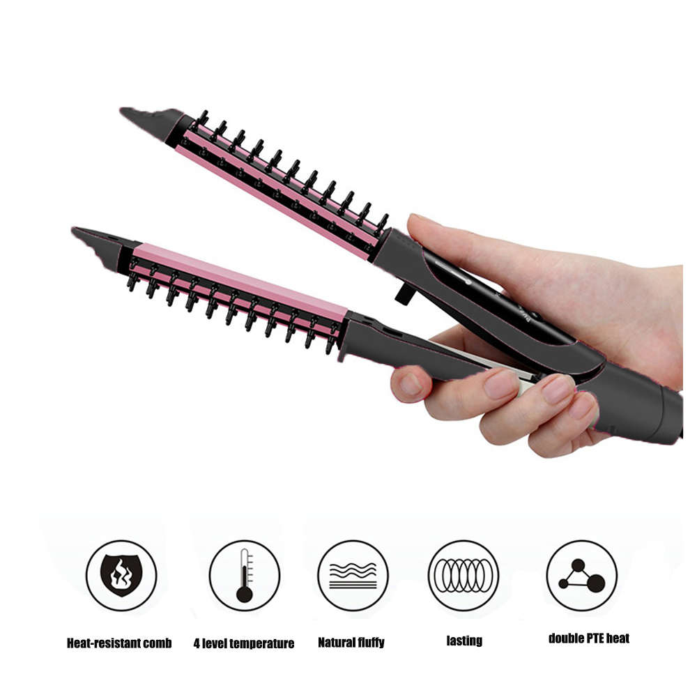 2 in 1 Hair curler Brush Electric straightening Iron-Black