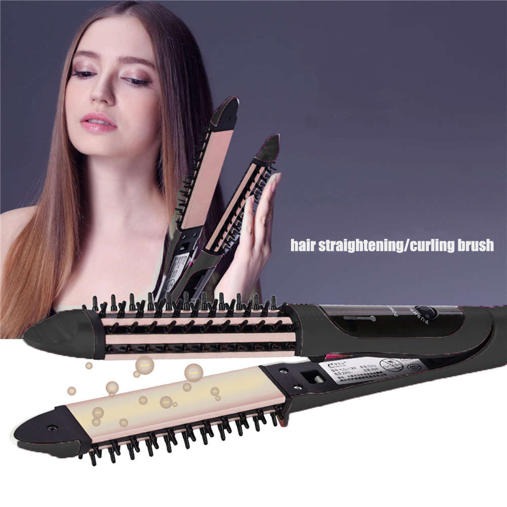 2 in 1 Hair curler Brush Electric straightening Iron-Black