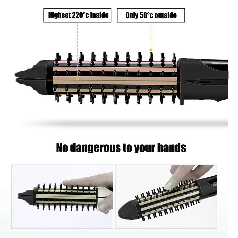 2 in 1 Hair curler Brush Electric straightening Iron-Black